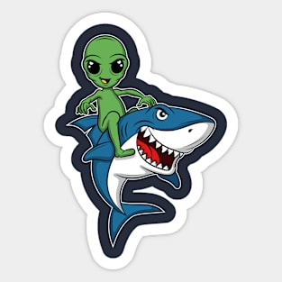 Alien rides shark cowboy rodeo gift idea present Sticker